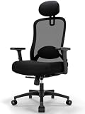 Durrafy Ergonomic Office Chair with Headrest, Mesh Desk Chair with Adjustable Lumbar Support, 90°–130° Lockable Reclining Swivel Computer Chair, Black