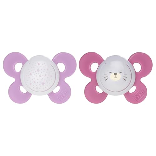 Chicco Physio Comfort Night Bimba Succhietto di Silicone, 16-36 Mesi, 2 Pezzi, Colori Assortiti