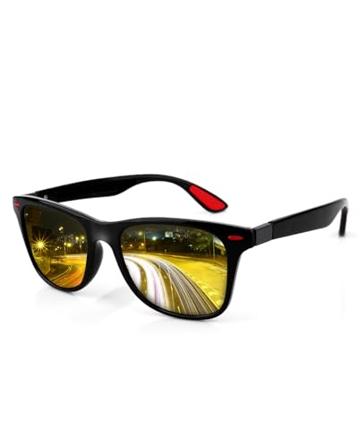 FIMOSON Classic Square Night Vision Glasses for Men Women, Anti Glare HD Polarized Sunglasses Driving Fishing Golf UV400 Protection