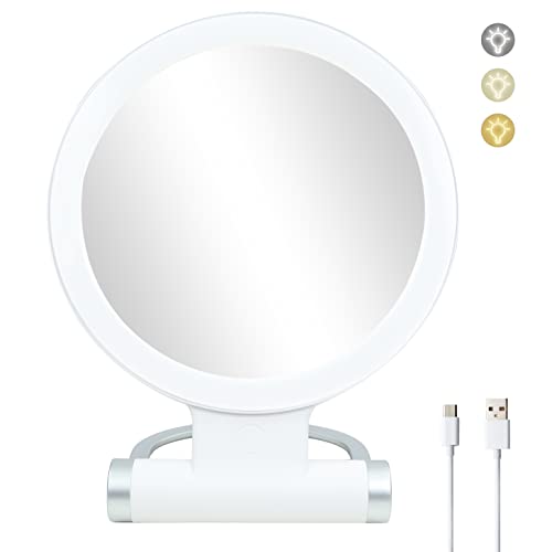 Varsoul Led Foldable Travel Makeup Magnifying Mirror - 7 Inches 3 Colors Light Modes Usb Rechargeable Touch Screen, Portable Tabletop Cosmetic Mirror For Travel, Cosmetic, Office (White) #TOP9