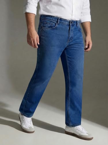 Image of Urbano Plus Men's Relaxed Fit Washed Denim Jeans Non-Stretchable