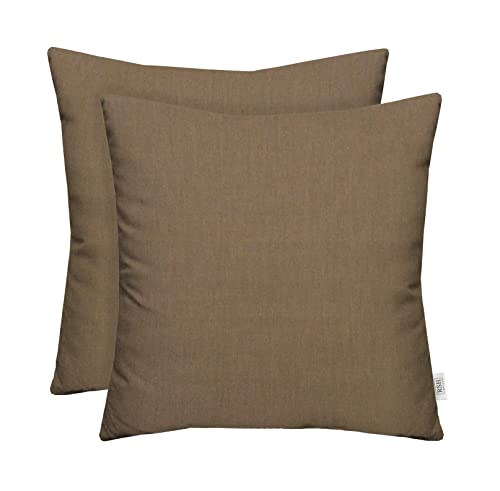 RSH DECOR: Sunbrella Square Throw Pillows Set of 2 | 20" x 20" | Water and Fade-Resistant Performance Fabric | Outdoor Pillow Covers with Down-Alternative Inserts | Canvas Taupe