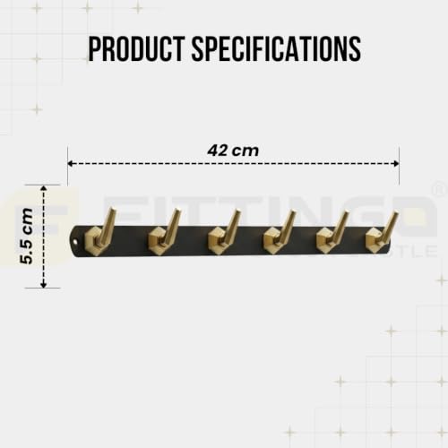 Image of Modern Design Cloth Hanger for Wall /6 Hook Dress Hanger for Door Mount /Bathroom Hooks for Hanging (Black & Gold Finish) Pack of 4-| 3 Years Warranty |