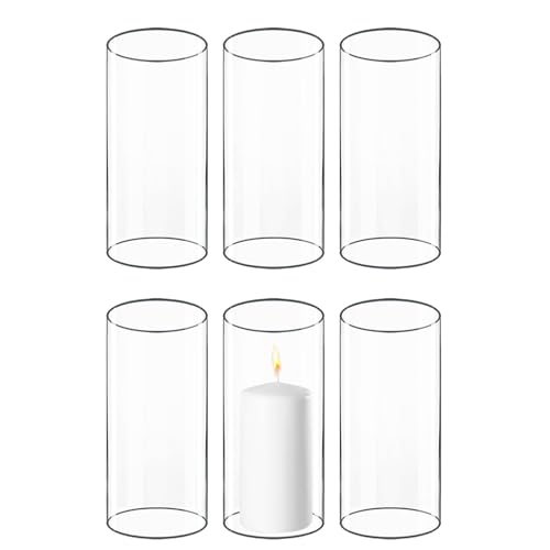 CYS EXCEL 6 PCS (H:6" D:3") Open Ended Glass Hurricane Candleholder Tube Shade | Multiple Size Choices Open Flame Candle Chimney Tube Cover | Bottomless Cylinder