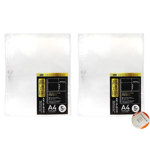 【Amazon限定セット】 A4 バインダー 30穴 リフィル (A5 2L サイズ ホルダー 5枚入 透明 × 2個) | リフィール 写真 チケット 領収書