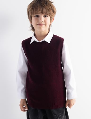 Boys and Girls 100% Merino Wool Sweater Vest Crewneck Sleeveless 2025 Fall Winter Cable Top Knitted Pullover Vest2