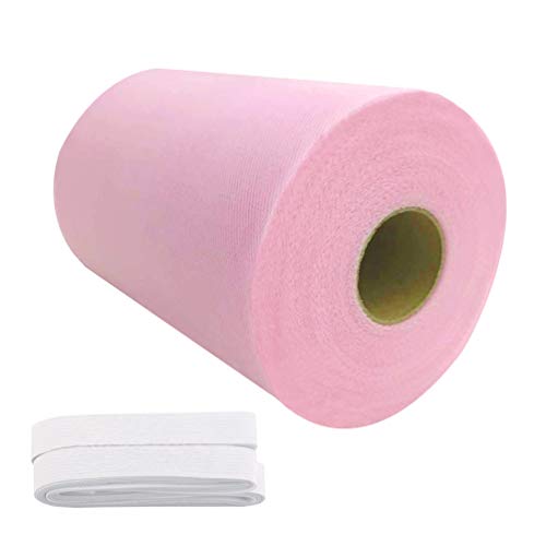 Tulle Roll Spool 6 Inch x 100 Yards (300FT) Wedding Party Decoration,Tutu Skirts with Elastic Band by RayCC (Pink Colour)