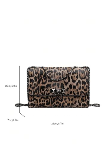 Image of RoseSeek Women's Leopard Print Chain Shoulder Bag Metal Buckle Handbags Leather Clutch Purse