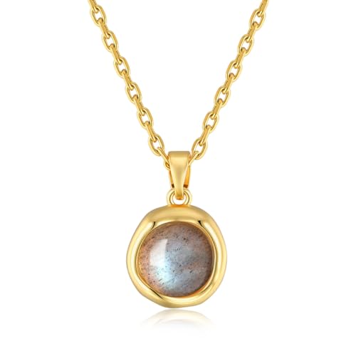 SAMYA 18K Gold Plated Labradorite Necklace for Women Elegant Minimalist Charm 16+2