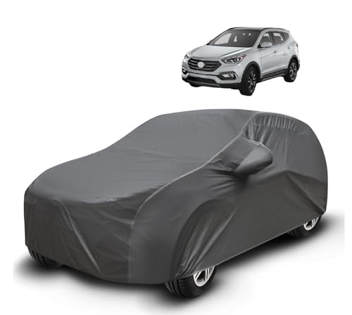 Image of Auto Hub Waterproof Car Cover Compatible with Santafe with Mirror Pockets, Soft Cotton Lining, Santafe Car Cover Waterproof, Grey
