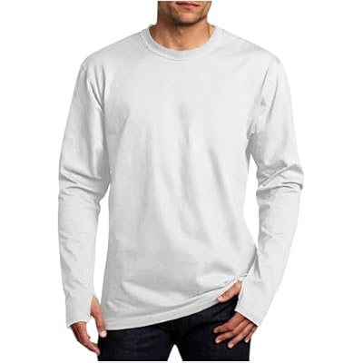 LBOVBE Mens Thumb Hole T Shirt Long Sleeve Crew Neck Breathable Soft Blouses Athletic Workout Running Training Shirts White