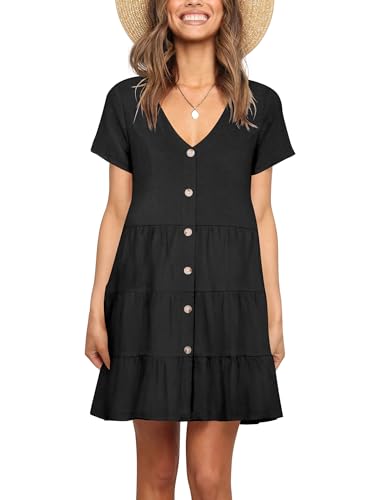 Nova In Sky Women's Summer Dresses 2025 Short Sleeve V-Neck Casual Loose Swing Button Down Casual T Shirt Dresses3