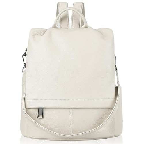 Wesccimo Genuine Leather Backpack Purse For Women Antitheft Real Soft Rucksack Fashion Designer Convertible Ladies Shoulder Bag Beige