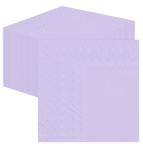 SietDESEO 50 Pieces Light Purple Napkins Disposable 3-Ply Lavender Cocktail Napkins Paper Dinner Napkins for Birthday Baby Shower Wedding Party Beverage Napkin