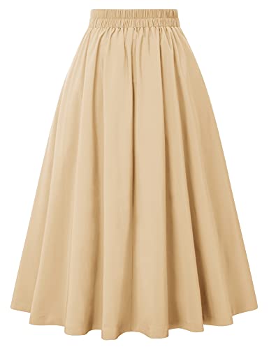 Image of Belle Poque Women's Midi Pleated A-Line Skirts Pockets