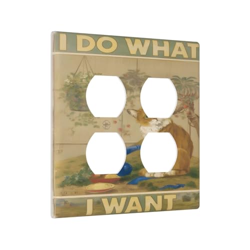 Decorative Outlet Covers Rustic Funny Cat Gardan Plant 2 Gang Wall Plate Cover Double Duplex Receptacle Two Switch Light Switch Cover Plate Jumbo Dual Faceplate