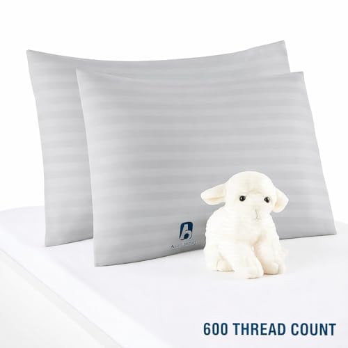 Image of Atiksh Beddings 14x20 Toddler Travel Pillow Cases, Pack of 2, 100% Egyptian Cotton, 600 Thread Count, Zipper Closure, Small Pillowcase for Kids, Daycare, Preschool & Travel, Silver Grey Stripe