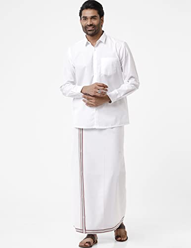 Image of RAMRAJ COTTON Men White Cotton Full Sleeve Collared Shirt