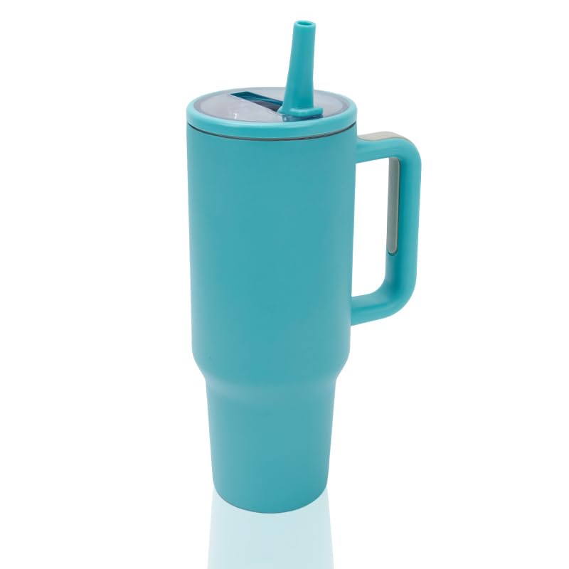 Y·J&H 40oz (1200ml) Travel Tumbler Double Wall Vacuum Insulated Coffee Mug Stainless Steel Coffee Cup with Handle and Flip Straw, BPA Free - Dark Green — image 1