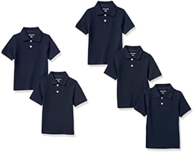 Amazon Essentials Boys' Short-Sleeve School Uniform Pique Polo Shirts, Pack of 5, Navy, Medium