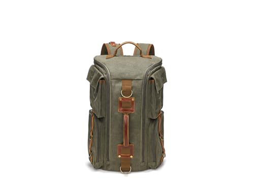 peacechaos Heavy-Duty Waxed Canvas Backpack for Men, 17 Inch Laptop Rucksack with Genuine Leather, Multi-Pocket Travel Bag for Work, Hiking, and Camping2