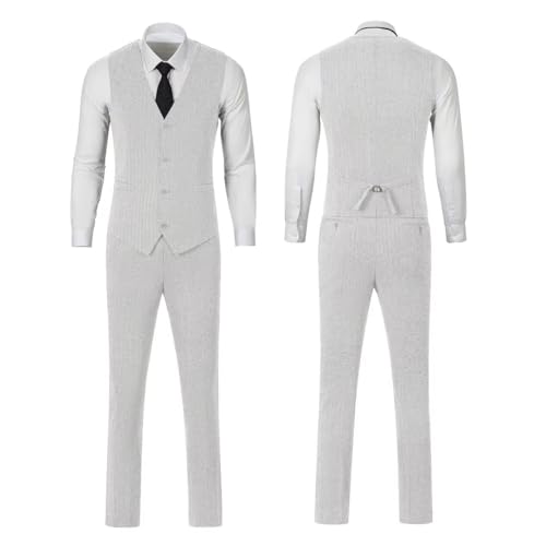Image of Retro 3 Piece Suit Tweed Herringbone Men's Suits Slim Fit Jacket Vest Pant | Tweed Wool Blend Retro 3 Piece Suit Herringbone Men's Suits Vintage Wedding Groom Tux Set Dress Prom Single Breasted Jacket