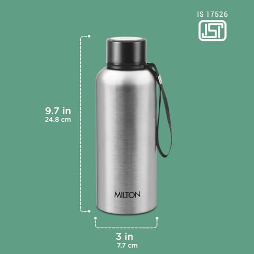 Image of Milton Aura 750 Thermosteel Water Bottle 725 ml, 24 Hr Hot and Cold I Leak Proof Lid, ISI Certified I Vacuum Insulated I for Office, Gym, School I Silver