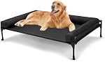 Veehoo Elevated Raised Dog Bed, Outdoor Dog Cot Bed for XL Large Dogs, Three-Sided Fence Raised Pet Cot with Mesh & No-Slip Feet Dog Hammock Bed with Removable Bolster, 104 * 69 cm Black