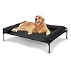 Veehoo Elevated Raised Dog Bed-Cooling Outdoor Dog Cot Bed for Large Sized Dogs Three-Sided Fence Raised Pet Cot with Mesh & No-Slip Feet Dog Hammock Bed with Removable Bolster-41 x 27″ Black
