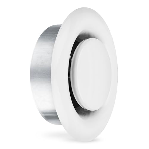calimaero® TVSA Válvula de Disco de Escape de Aire 150mm, Rejilla de Ventilación Ronda con Marco de Montaje, Chapa de Acero, Regulación Continua del Caudal de Aire, Robusta, Duradera, Blanco RAL9016