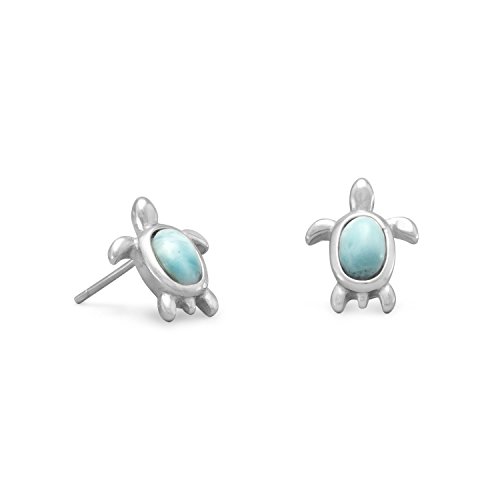Larimar - Pendientes de tuerca de tortuga de 12 mm, 6 mm, piedra central de larimar, hechos de plata de ley 925, regalos de joyería para mujeres, Metal Cover