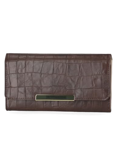 Mundi File Master Wallet for Women RFID Blocking Clutch Organizer, Bifold Vegan Leather Purse with Coin Pocket, Card Holder, Phone Case, Checkbook Wallet for Travel, Espresso Croco