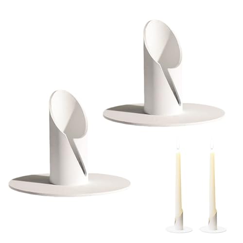 Candle Holder Metal, 2 Pieces Candlelight Dinner Candle Holder, Metal Tapered Candle Holder, Ideal for Weddings, Home décor, Candlelit Dinners, White