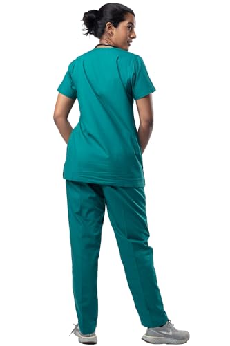 Image of Uniform Craft Women's 4 Pocket Scrub Suit Set | Medical Uniform | Cross V-Neck Poly Cotton | Short Sleeve Hospital Wear | Ideal for Doctors & Nurses (Dark Teal, 3XL)