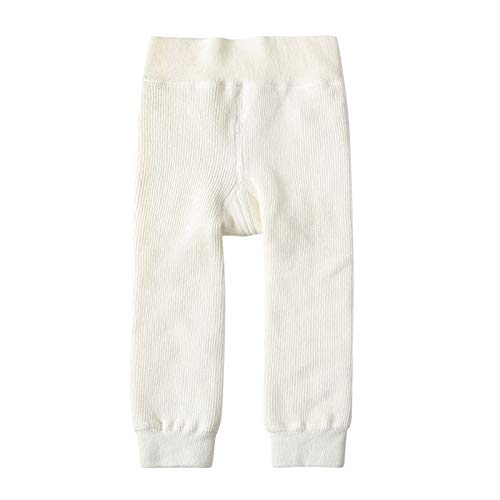 Toddler Baby Girls Leggings Fleece Lined Pants High Waist Stretchy Warm Solid Color Tights Full (White, 2-3 Years)