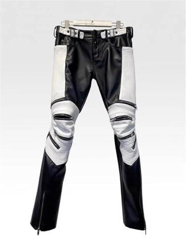 Men's PU Leather Patchwork Pants Skinny Fit Zipper Design Streetwear Trousers2