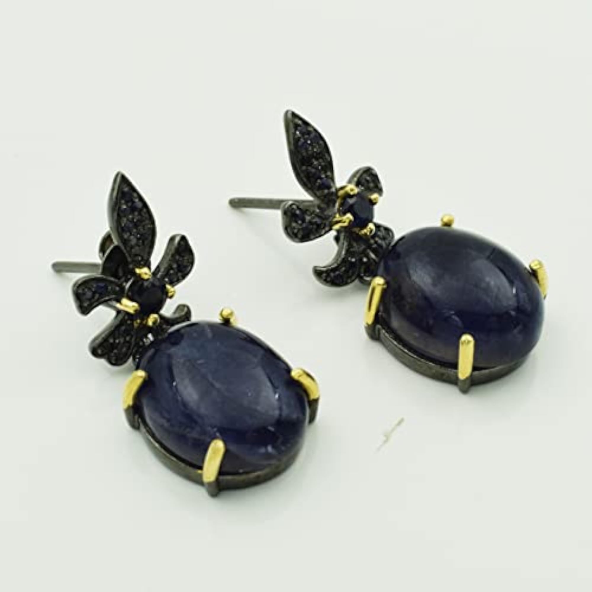 Women's Authentic Iolite & Blue Sapphire 925 Sterling Silver Stud Earrings