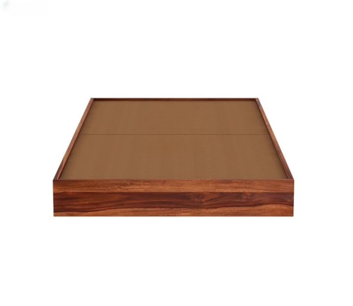 Image of SUNCOM Sheesham Wood Low Height Double Size Bed Without Storage Wooden Palang Furniture Solid Wood Cot for Bedroom Living Room (Natural Finish)
