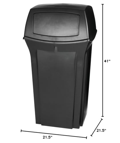 Image of Rubbermaid Commercial Products Ranger Trash Can with 2 Door Lid, 35 GAL, Black Plastic, Outdoor for Stadiums /Parks /Shopping Plazas