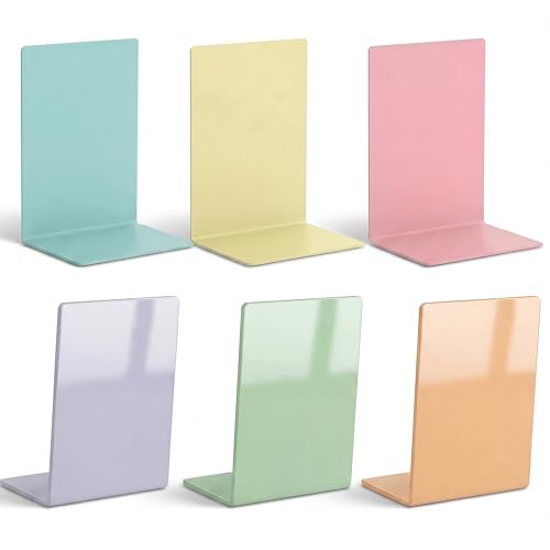 BrightRow 6 Pack Acrylic Bookends, Thickened Colorful Book Ends for Shelves, Assorted Colors, Stable Non-Slip Book Stoppers for Home Office Classroom Organization (Macaron Colors)