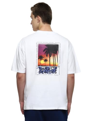 Image of hummel Vacay Men's Oversize Fit, Drop Shoulder Crew Neck Graphic Print Casual T-Shirt