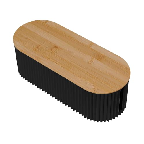 Hojalis Cable Tidy Box, 33x13x11cm Cables Management Box with Bamboo Lid, Large Cables Organised Boxes for Hiding Messy Cables Wire Management, Cord Organizer Box for Home Office (Black)