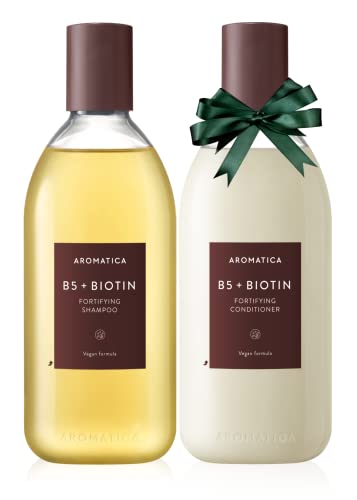 AROMATICA B5+ Biotin Fortifying Shampoo & Conditioner Gift Set 400ml each – Vegan Hair Care Product for Hair Thickening with Vitamin B5