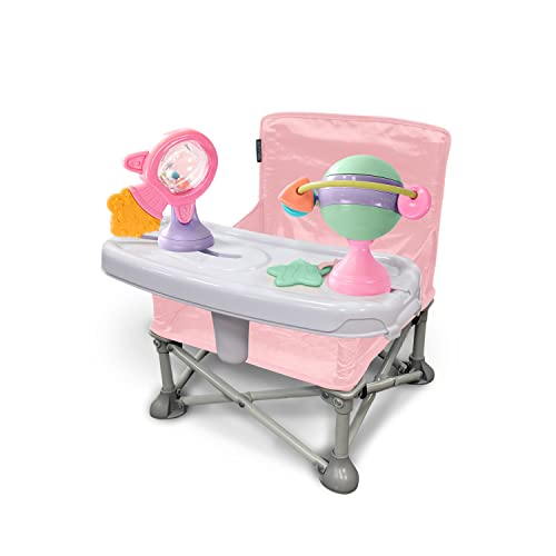 Image of Summer Infant Pop ‘N Sit Eat ‘N Play (Pink) Baby Pop Up Chair for Meals and Playtime with Removable Tray and Toys, Portable Booster Folds for Travel
