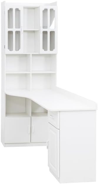 L-Shaped Computer Desk with Hutch and Storage, Multifunction 2-in-1 Corner Desk with Drawers & Bookshelf for Home Office or Study, Modern Space-Saving Design, White