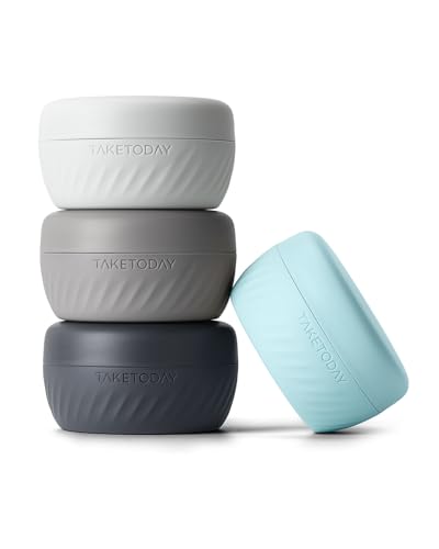 TakeToday Travel Containers for Toiletries, Leak-Proof, TSA Approved, Refillable Silicone Cylindrical Cream Jars with Lid for Cosmetic Toiletry, 2oz, 4 Pack, Grey