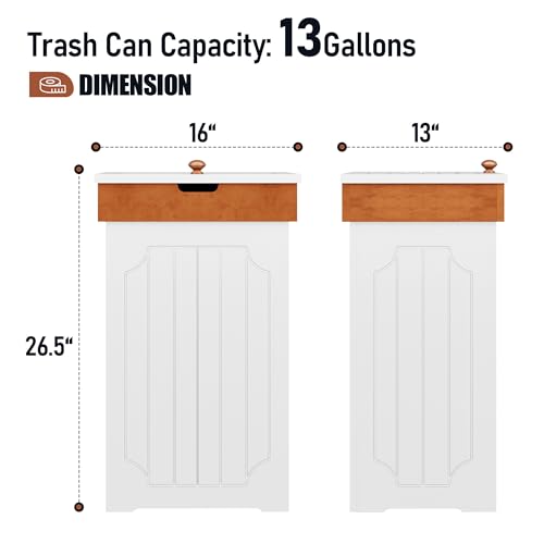 Function Home HL-CA43407-WH Trash Can Cabinet, 13 Gallon Kitchen Garbage Can, Wooden Recycling Trash Bin, Dog Proof Trash Can thumb #3