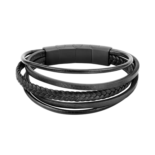 Sector No Limits SZV78 Armband für Herren, Kollektion BANDY, Stahl, PVD, Schwarz, Leder, Emaille, Einheitsgröße, Unkostbare Metalle, Kein Edelstein