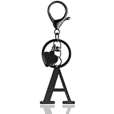 ANHBKAR Stainless Steel Black Alphabet Keychain A-Z for Women, Girls - Cute Initial Letter Accessories with Key Ring, Heart for Purse, Bag Charms and Backpack (A BLACK)