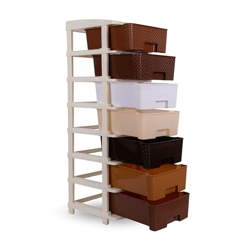 Image of KITCHIVO Plastic Modular Drawer Storage Chest Of Drawers Organizer Storage Box, Large Stomo Racks For Multipurpose Anti-slip Shoes Organizers (Coffee & Chocolate, 7 Layer)